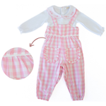 CONJUNTO LONGO BEBÊ MENINA JARDINEIRA XADREZ ROSA