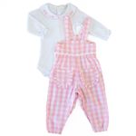 CONJUNTO LONGO BEBÊ MENINA JARDINEIRA XADREZ ROSA
