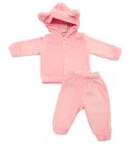 Conjunto Menina de Pelúcia Capuz com Orelhinhas e Calça Rosa