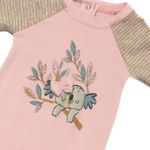 MACACÃO BEBÊ MENINA ESTAMPA KOALA COM MANGA LISTRADA ROSA