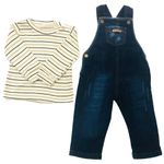 CONJUNTO BEBÊ MENINO COM JARDINEIRA JEANS E BLUSA LISTRADA