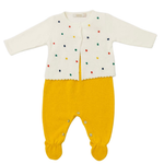 Conjunto Bebê em Tricô com Salopete e Casaquinho de Bolinhas