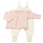 Conjunto Bebê em Tricô com Salopete e Casaquinho de Bolinhas