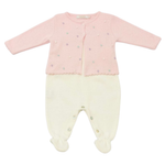 Conjunto Bebê em Tricô com Salopete e Casaquinho de Bolinhas