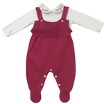 Conjunto Bebê em Tricô com Salopete e Casaquinho de Bolinhas