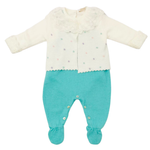 Conjunto Bebê em Tricô com Salopete e Casaquinho de Bolinhas