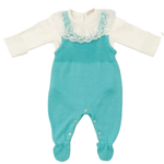 Conjunto Bebê em Tricô com Salopete e Casaquinho de Bolinhas