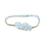 Faixa de Cabelo Bebê de Strass com Quatro Flores e Pérolas