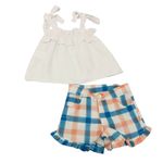 Conjunto Infantil Menina com Bata Branca E Shorts xadrez