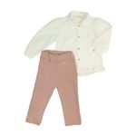 Conjunto Camisete de Botão com Babado e Calça Rosê 
