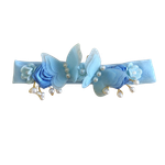 FAIXA DE CABELO BORBOLETA FLORES DE CETIM E PÉROLAS