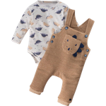 CONJUNTO JARDINEIRA LONGA E BODY BEBÊ MENINO DINOSSAURINHO