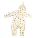 CONJUNTO MACACÃO BEBÊ PIJAMA COM GORRO ESTAMPADO DOG