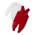 Conjunto  Bebê Menina Body Manga Longa E Jardineira Vermelha
