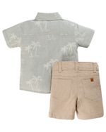 CONJUNTO INFANTIL MENINO CAMISA VERDE COQUEIROS E BERMUDA