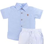 CONJUNTO CURTO INFANTIL MENINO AZUL E BERMUDA BRANCA