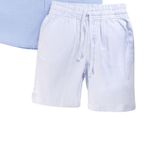 CONJUNTO CURTO INFANTIL MENINO AZUL E BERMUDA BRANCA