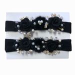 Faixa de Cabelo Bebê  Preta Flores com Pérolas