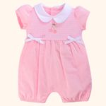MACACÃO CURTO BEBÊ MENINA ROSA COM LACINHOS