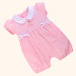 MACACÃO CURTO BEBÊ MENINA ROSA COM LACINHOS