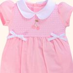 MACACÃO CURTO BEBÊ MENINA ROSA COM LACINHOS