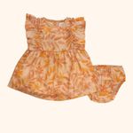 VESTIDO INFANTIL FLORAL LARANJA COM  CALCINHA