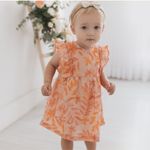 VESTIDO INFANTIL FLORAL LARANJA COM  CALCINHA