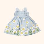 Vestido Infantil  Azul Estampa De Margaridas