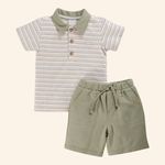 CONJUNTO INFANTIL MENINO CAMISETA POLO LISTRADA E BERMUDA