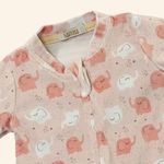MACACÃO BEBÊ MENINA ESTAMPA  ESTAMPA ELEFATINHOS  ROSA EM PLUSH 