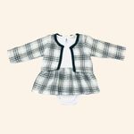 CONJUNTO DE FESTA BEBÊ BODY COM SAIA E CASACO BOLERO XADREZ 