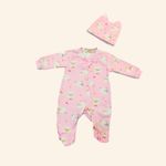 MACACÃO PIJAMINHA CARNEIRINHOS  BEBÊ MENINA COM GORRO COMBINANDO