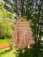 MACACÃO BANHO  DE  SOL  LARANJA BEBÊ MENINA COM BABADOS  