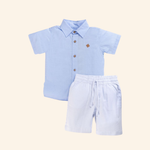 CONJUNTO CURTO INFANTIL MENINO AZUL E BERMUDA BRANCA