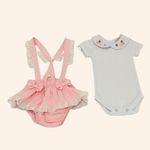 CONJUNTO ROMPER COM BABADOS E BODY GOLA BORDADA