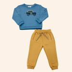 CONJUNTO INFANTIL MENINO COM BLUSA MOLETOM CARRINHO E CALÇA