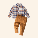 CONJUNTO INFANTIL MENINO CAMISA XADREZ E CALÇA DE SARJA