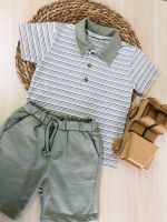 CONJUNTO BEBÊ MENINO CAMISETA POLO LISTRADA E BERMUDA