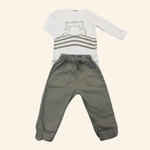 CONJUNTO INFANTIL BLUSA ESTAMPADA DINOSSAURO E CALÇA LISA CINZA
