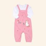 CONJUNTO BLUSA MANGA LONGA E JARDINEIRA EM VELUDO COTELÊ ROSA