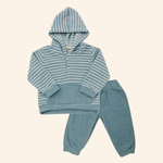  CONJUNTO INFANTIL MENINO BLUSA LISTRADA COM CAPUZ E CALÇA