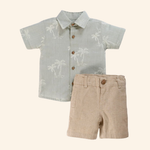 CONJUNTO INFANTIL MENINO CAMISA VERDE COQUEIROS E BERMUDA