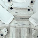 CONJUNTO LONGO BEBÊ MENINO BODY E JARDINEIRA LISTRADA