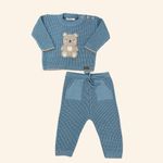 CONJUNTO BEBÊ MENINO  BLUSA E CALÇA EM TRICÔ URSINHO AZUL