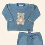 CONJUNTO BEBÊ MENINO  BLUSA E CALÇA EM TRICÔ URSINHO AZUL