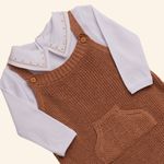 CONJUNTO BEBÊ MENINO SALOPETE EM TRICÔ E BODY GOLA BORDADA