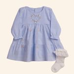 VESTIDO BEBÊ MENINA MANGA LONGA COM MEIA DE BABADINHO
