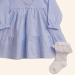 VESTIDO BEBÊ MENINA MANGA LONGA COM MEIA DE BABADINHO