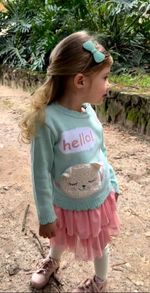 Suéter Infantil Tricô Estampa Gatinho