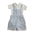 CONJUNTO CURTO BEBÊ MENINO BODY E JARDINEIRA LISTRADA